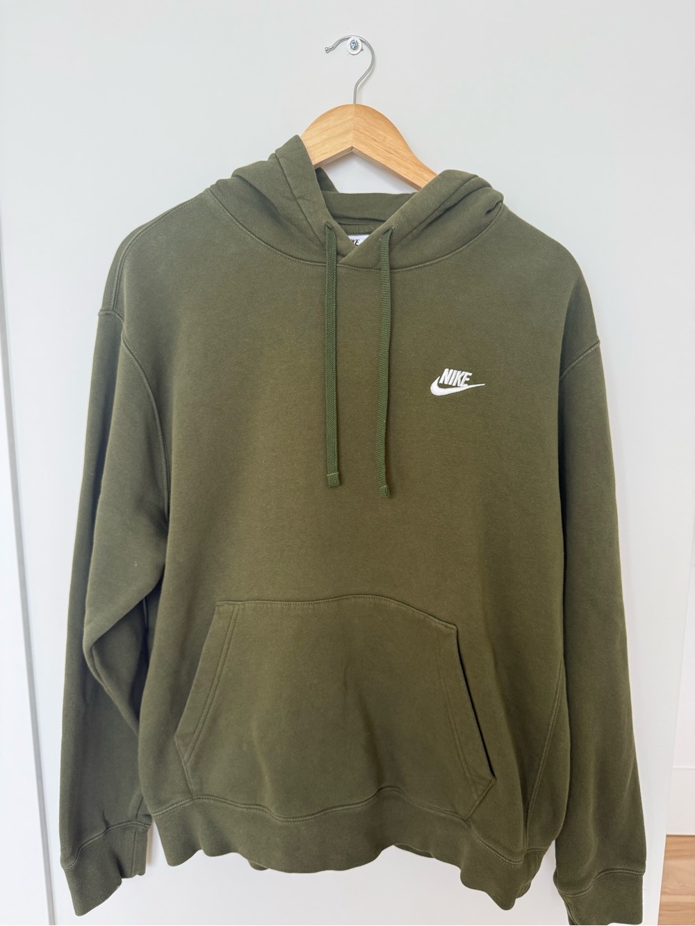 Nike Olive Green Pullover Hoodie with White Swoosh